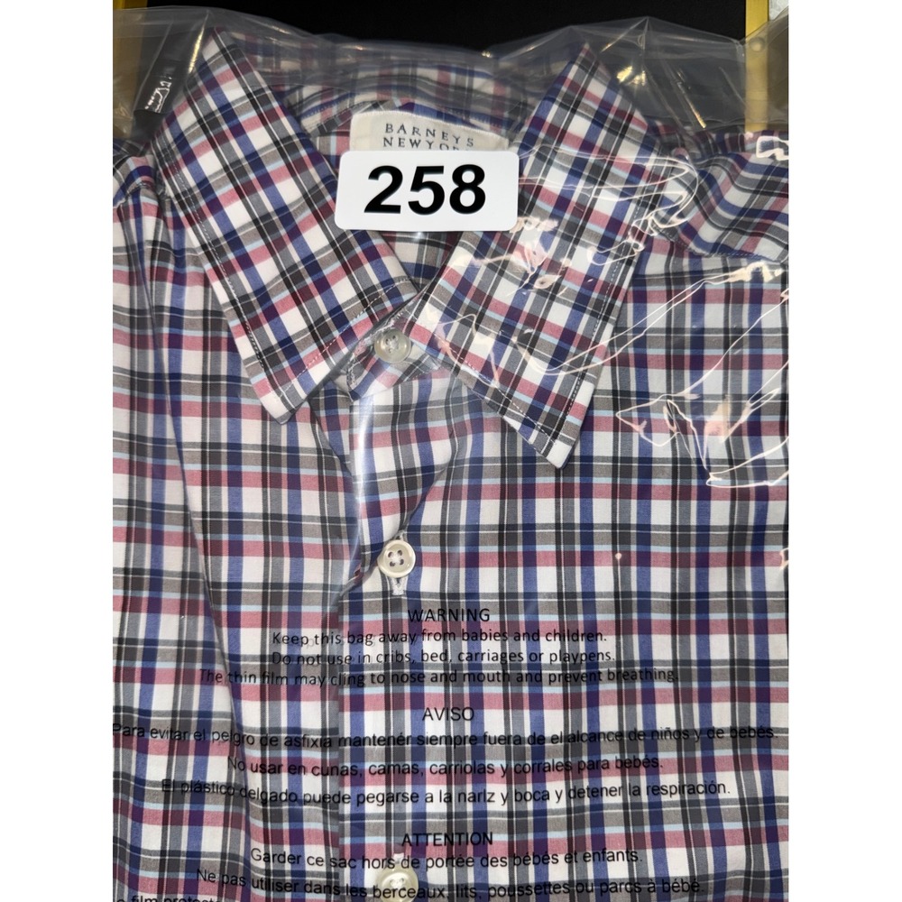 Barneys New York Mens Size Small Plaid Shirt Long Sleeve Button Down Purple Blue - Picture 9 of 9
